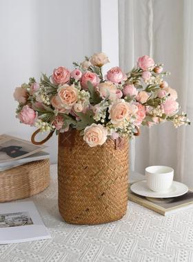 真玫居瑰花浆果花束客茶玫陆仿莲花假花绢花厅卧室花艺MYF-1838摆