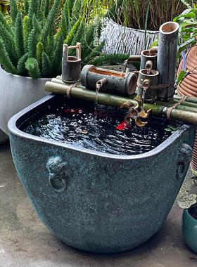 古法全鱼NKL缸套生循环流水侘寂风院阳台造景免庭态换水陶瓷金鱼