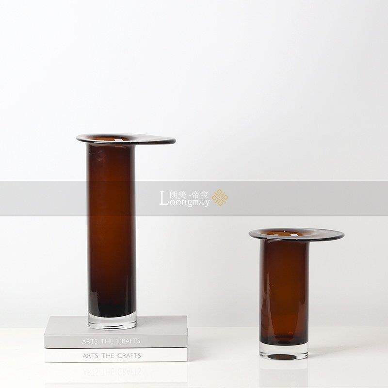 现LMQM-136代简约玻璃花样板间花艺客厅关餐桌玄咖筒色直瓶花器插,家居饰品,花瓶,淘宝优惠券,粉丝福利购,淘宝优惠卷