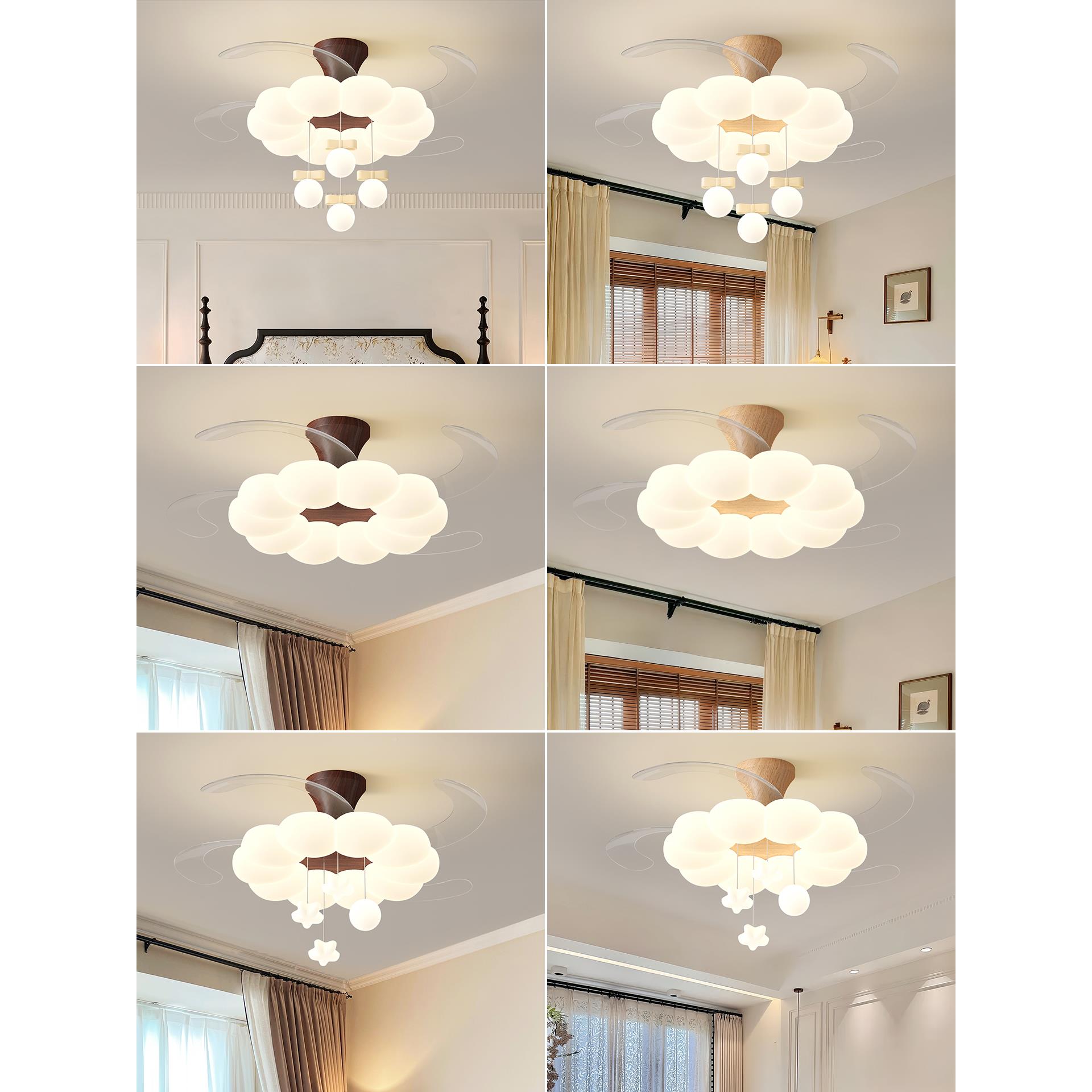 风扇灯中古风新中木式胡木原花朵卧室电扇一桃体餐厅隐形扇灯吊灯