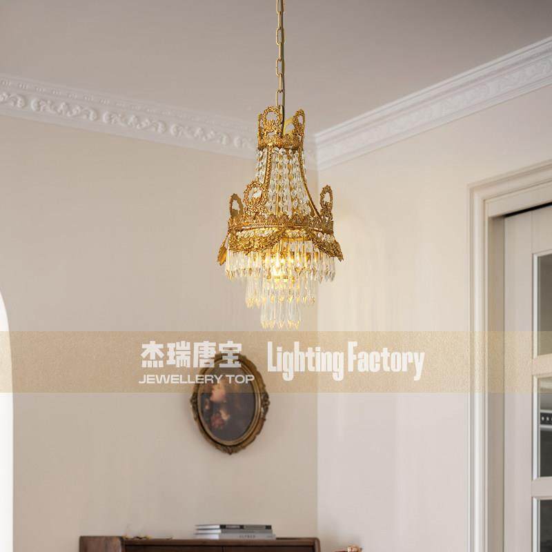 MO19D005 玄铜法式水晶关小吊灯 欧入式全户过道餐厅吧台卧室奢华