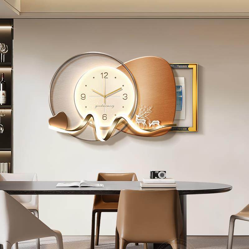 时来运电表箱画装饰画 画厅带钟表饭配电箱转挂画 轻奢石来运转鱼