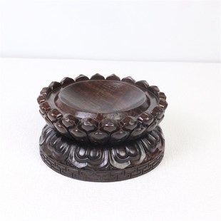 黑檀莲花底座水晶球核桃保健手球葫芦球型摆件底座可旋转展示木托