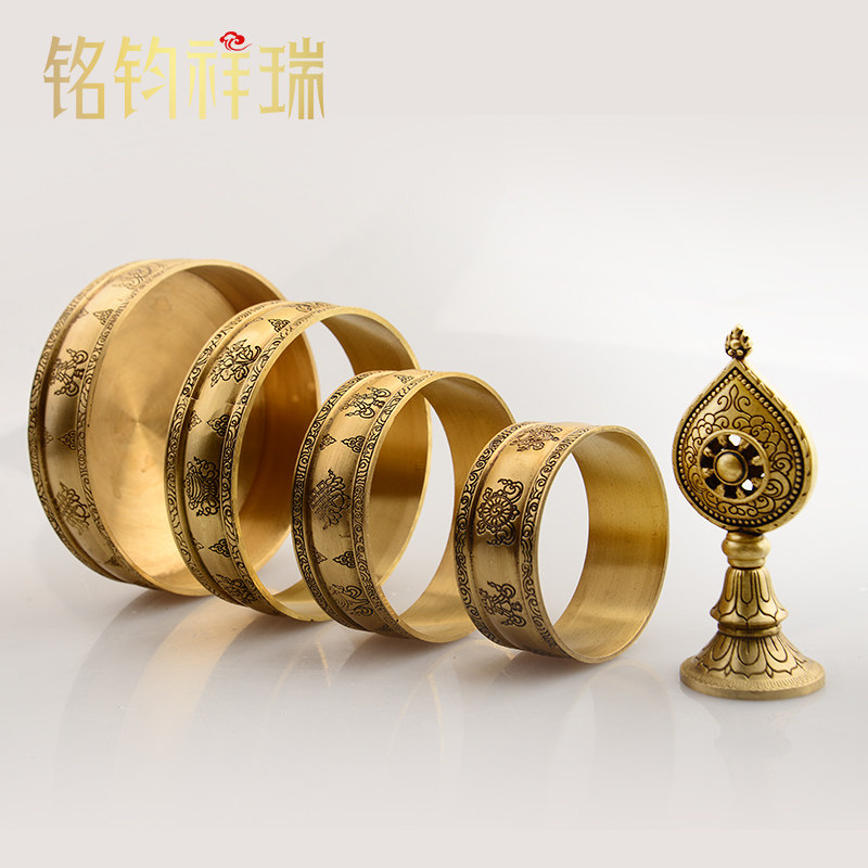 藏式铜三十七供八吉祥曼扎盘尼泊尔工艺修盘曼茶曼达盘曼茶送宝石