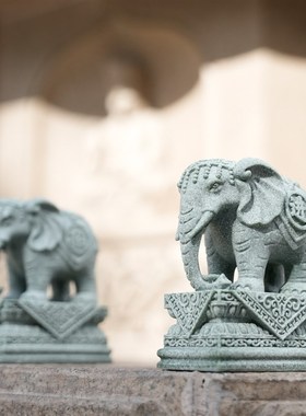 青石聚财吸水招财象一对吉祥摆件户外客厅家居办公桌镇家之宝装饰