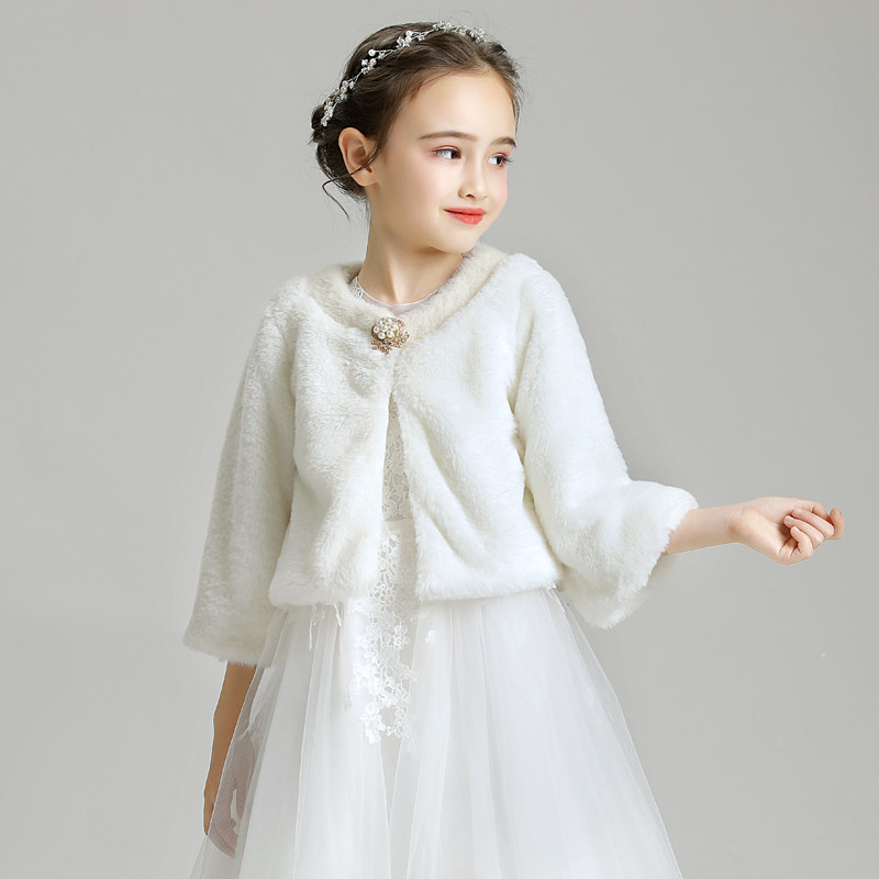 女童毛披肩斗篷花童小外套儿童礼服配饰长袖毛绒加厚冬季新款2021