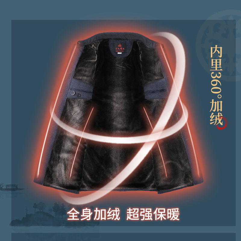 秋冬加绒中山装男套装中老年棉衣加厚父亲装爷爷老人中山服外套