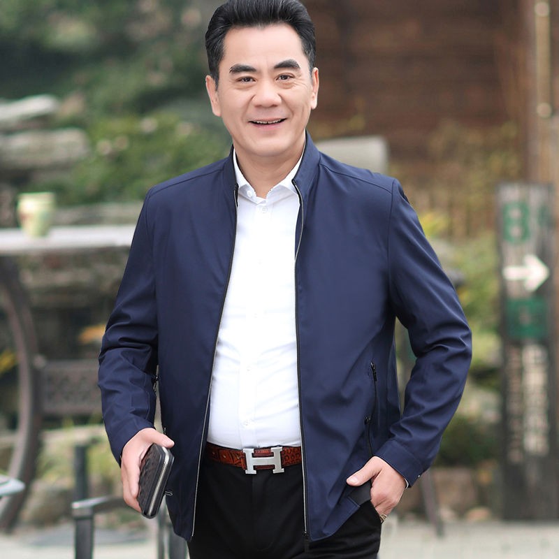 爸爸装外套2020春秋薄款单衣中年男装夹克40岁50中老年爷爷上衣服