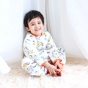 婴儿睡袋秋冬夹棉宝宝加厚防踢被新生儿连体多功能长袖拉链式睡衣