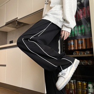 子男款 运动阔腿长裤 春秋季 宽松直筒休闲裤 子 美式 商场尾货弯刀卫裤