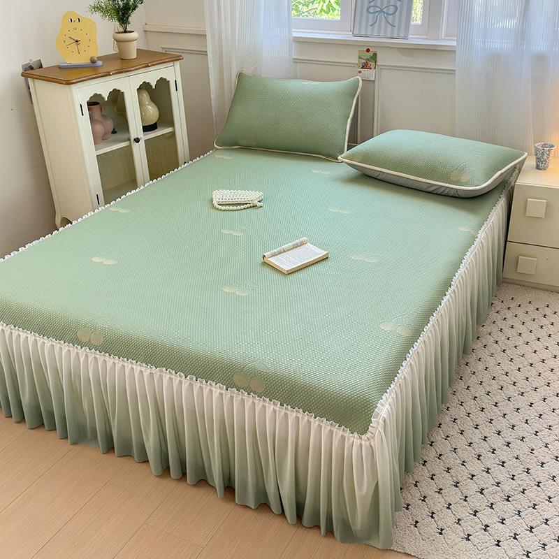 新款凉感冰豆豆床裙款凉席冰丝席单人双人软凉席空调夏天可机洗