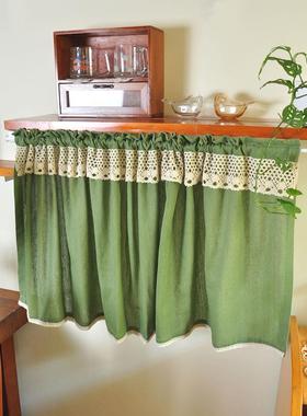 绿色棉麻短窗帘半窗帘厨房卧室免打孔魔术贴挂钩小窗帘咖啡窗帘