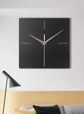 简约扫秒现代客厅正方形黑色挂钟支架台面金属时钟小户型玄关钟表