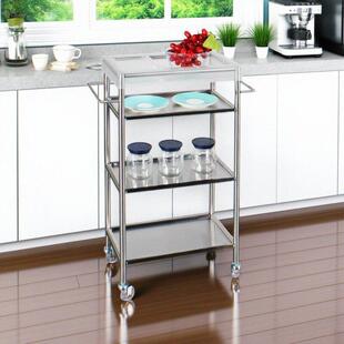 北欧移动边几不锈钢零食小推车三层金属厨房浴室置物架加厚医疗车