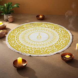 颂钵地毯曼陀罗花地毯圆形跪拜四季垫禅修垫家用飘窗垫冥想颂钵毯