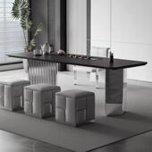 意式 极简岩板茶桌椅组合轻奢高级感家用办公室带烧水壶一体泡茶台