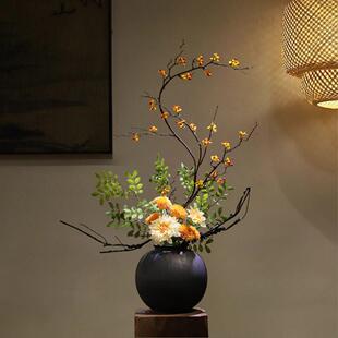 禅意黑色陶瓷新中式花瓶民宿宋代美学酒店桌面玄关侘寂高级感摆件
