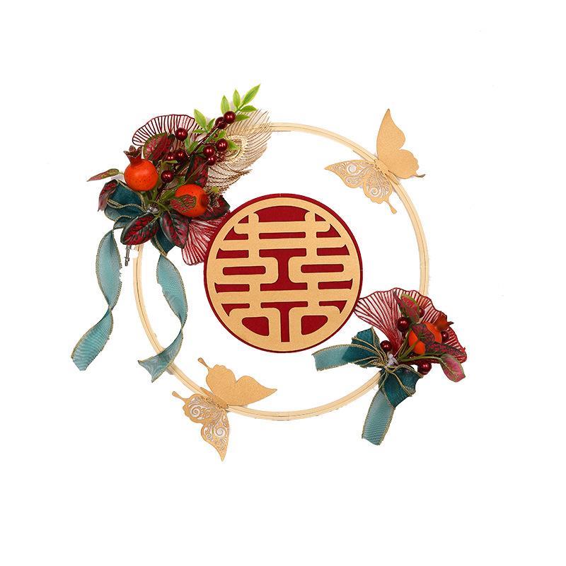 婚房布置花环装饰结婚立体喜字挂饰卧室囍字婚礼房门婚庆用品大全
