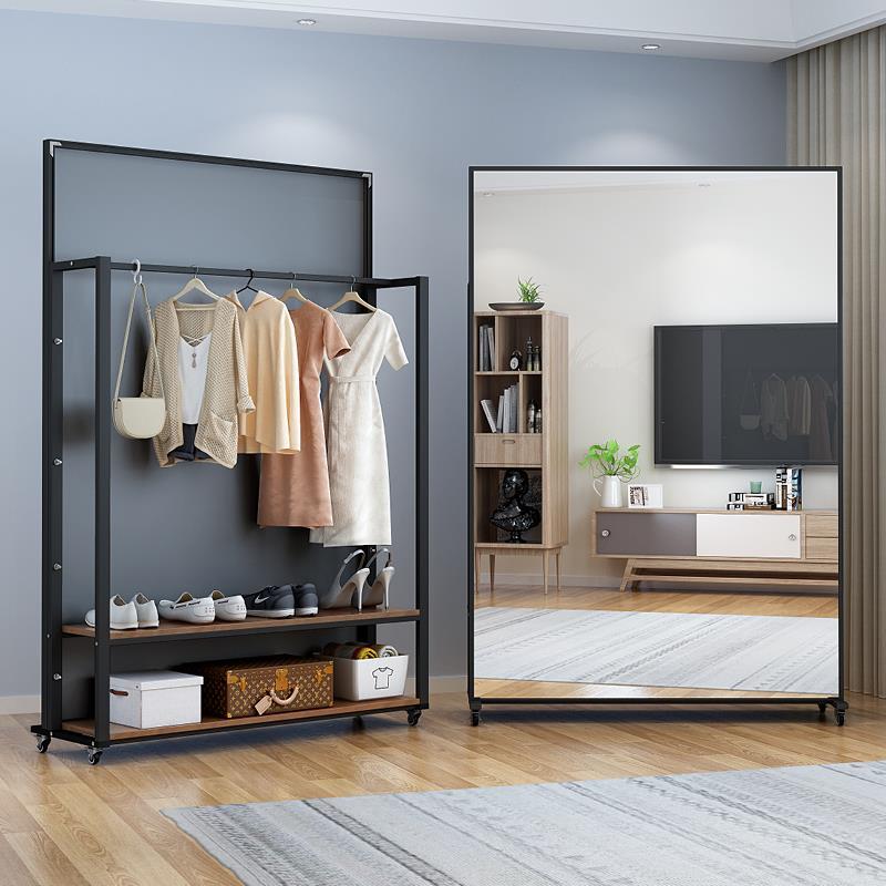 全身镜带挂衣架一体全身镜落地镜家用卧室可旋转移动全身镜舞蹈镜