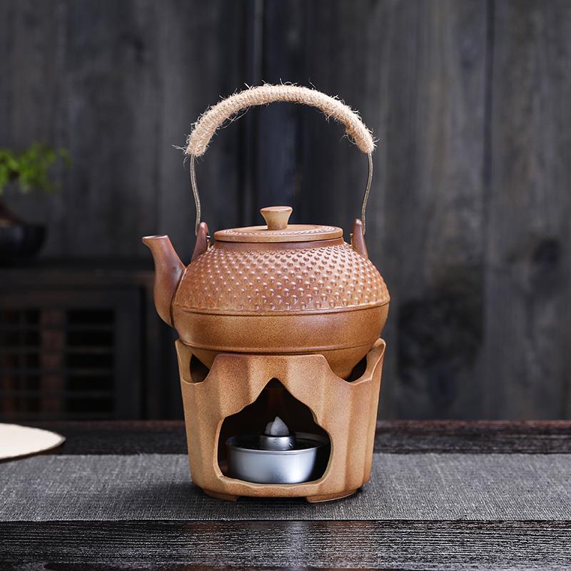 粗陶煮茶壶围炉煮茶陶壶罐罐茶花果古法煮茶可明火侧把泡茶壶家用