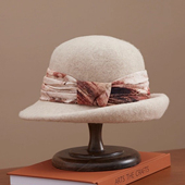 女秋冬进口澳洲混纺美丽诺羊毛法式 盆帽优雅礼帽渔夫帽