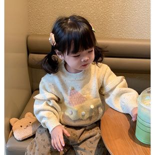 韩版女宝宝洋气加厚针织毛衣加绒裤子两件套女童秋冬套装2025新款