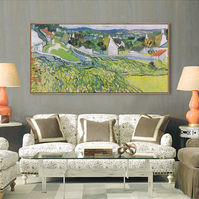 梵高风景油画装饰画印象派风格客厅大幅挂画卧室床头画横幅平面图片