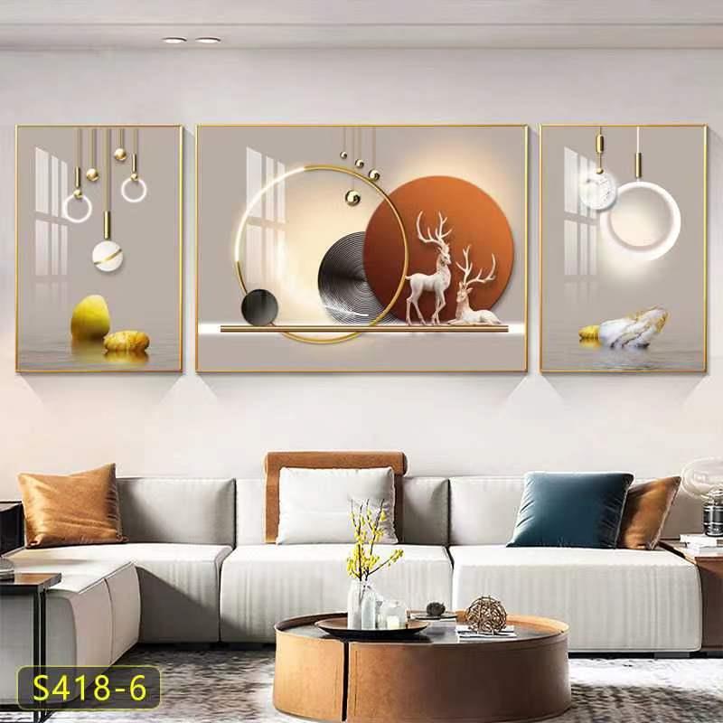 现代简约晶瓷客厅装饰画沙发背景墙挂画新款大气壁画三联画轻奢画