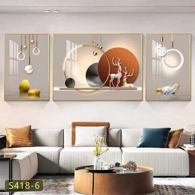 现代简约晶瓷客厅装饰画沙发背景墙挂画新款大气壁画三联画轻奢画