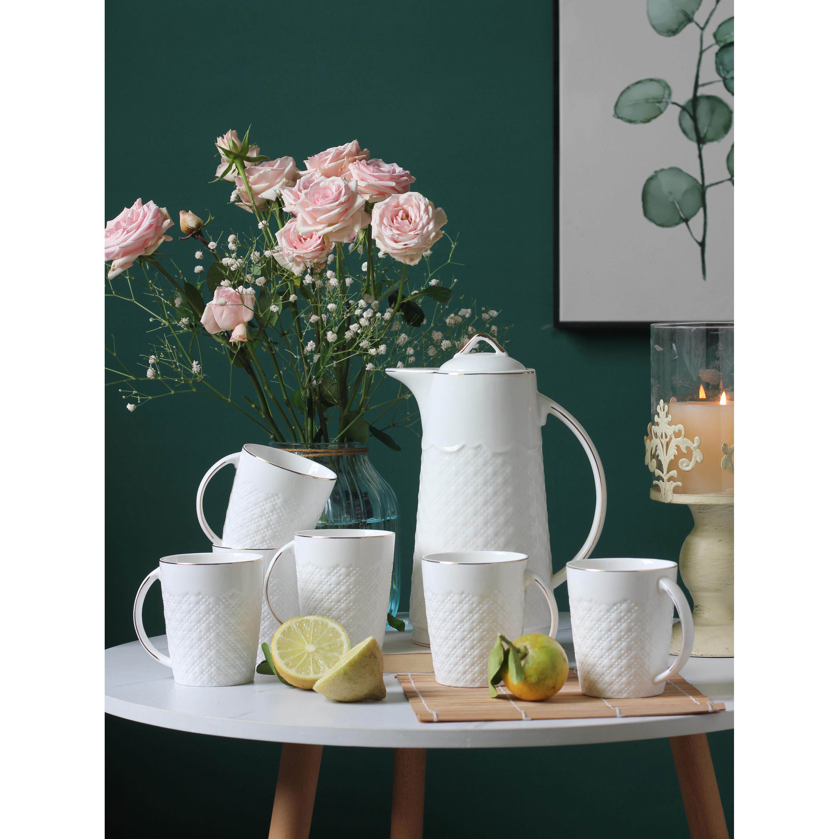 简约轻奢压花水套装全套家用水杯客厅冷水壶带托盘礼品欧式饮用套