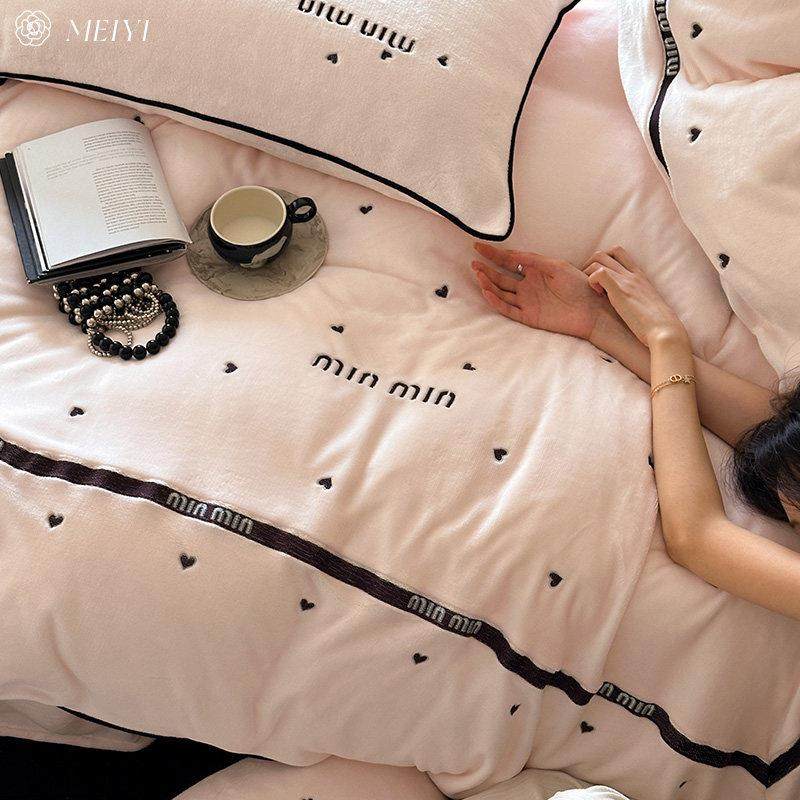 少女风爱心南通家纺冬天牛奶绒四件套珊瑚绒加厚被套新款床上用品