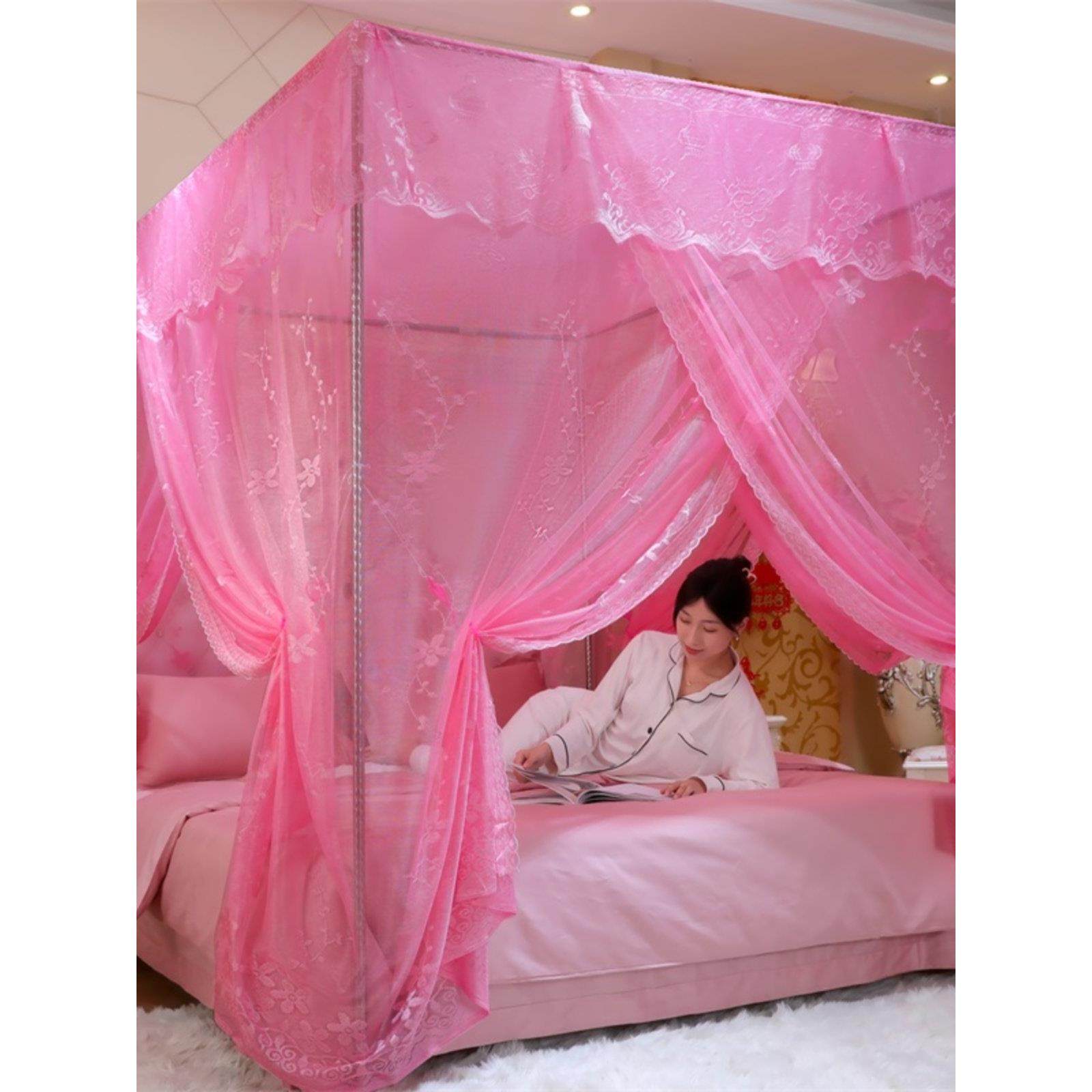 欧式落地式家用蚊帐婚床三门网2023加密加厚高端婚房蚊帐公主