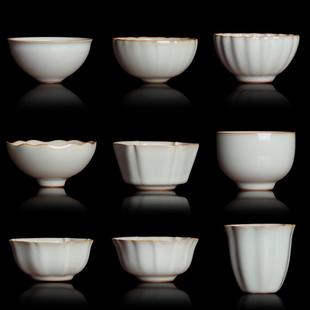 宏韵茶坊器享汝窑杯天青茶杯八角杯子全手工花瓣杯主人杯汝瓷茶具