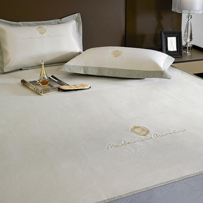 简约纯色轻奢刺绣冰丝席三件套夏季裸睡空调席轻奢凉席可折叠软席