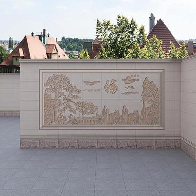 户外影壁墙照壁迎门墙迎客松壁画瓷砖别墅外墙围墙浮雕砖防晒抗冻