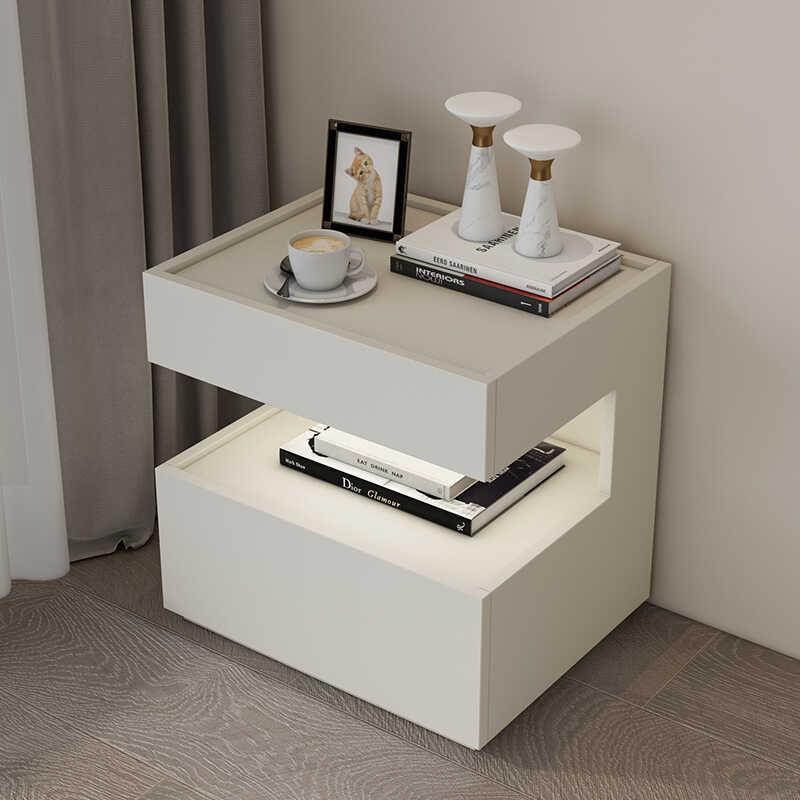 上海诺艺现代极简实木床头柜卧室悬浮床头柜感应灯收纳床边柜定制