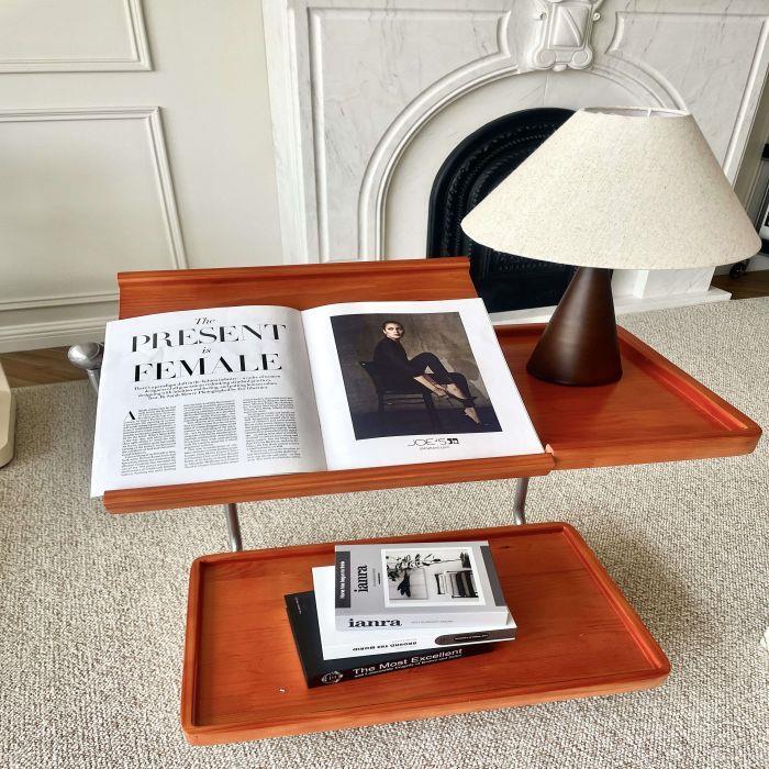 北欧边几实木移动小茶几翻板办公多功能客餐厅床头角几中古小推车