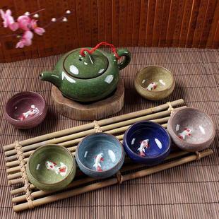 一壶6杯八色茶具紫砂冰裂功夫茶杯水杯品茗杯家用陶瓷套装 特价