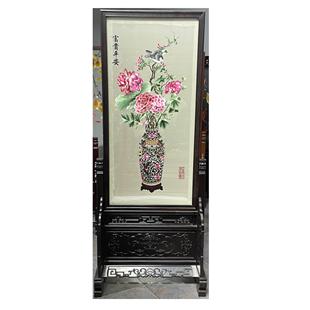 纯手工双面刺绣定制做成品 苏绣屏风隔断玄关鸡翅木1米8明清新中式