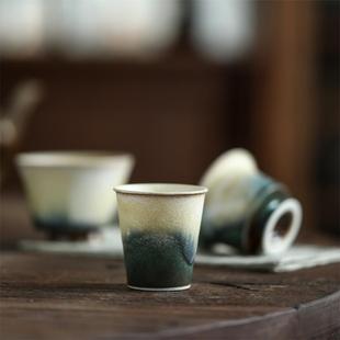 青绿山水窑变茶杯景德镇纯手工复古陶瓷茶具轻奢品茗杯主人杯单杯