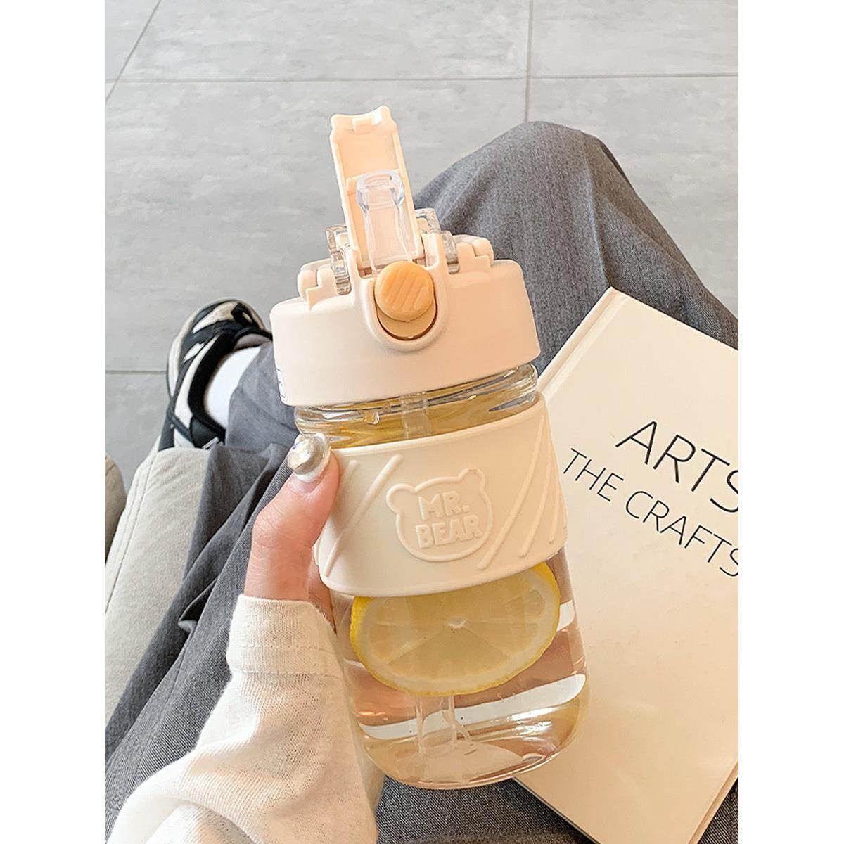 夏季水杯女生吸管双饮杯办公室高颜值便携学生耐高温简约玻璃杯子