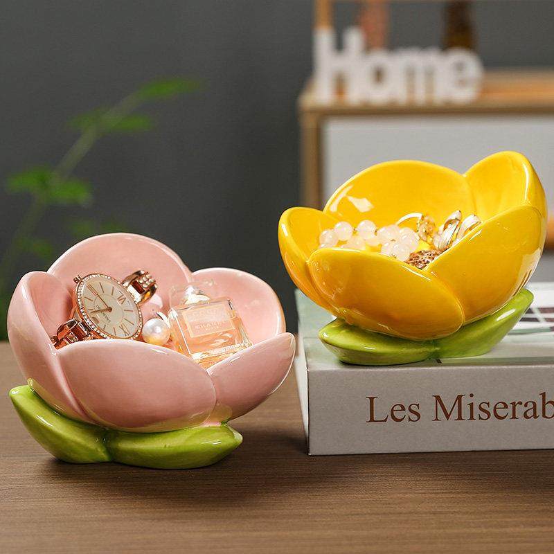 陶瓷郁金香花朵入户玄关摆件钥匙收纳高级进门口置物架鞋柜装饰品,收纳整理,钥匙收纳盒,淘宝优惠券,粉丝福利购,淘宝优惠卷