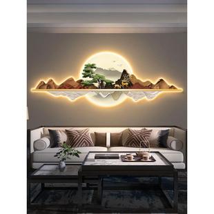 迎客松客厅装 新中式 饰画轻奢肌理山水沙发背景墙挂件高级感壁灯画