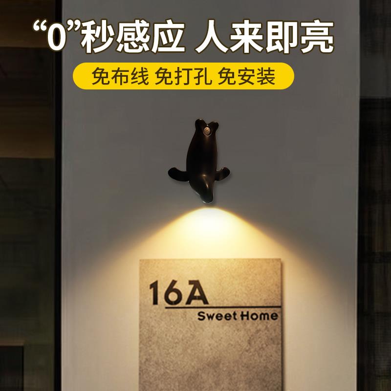 免布线免打孔射灯充电玄关装饰画壁画灯入户门牌人体感应聚光壁灯