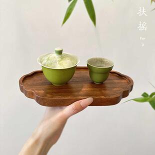 果绿碎花泡茶器 扶摇纯手工手绘盖碗陶瓷防烫主人茶碗茶具家用中式