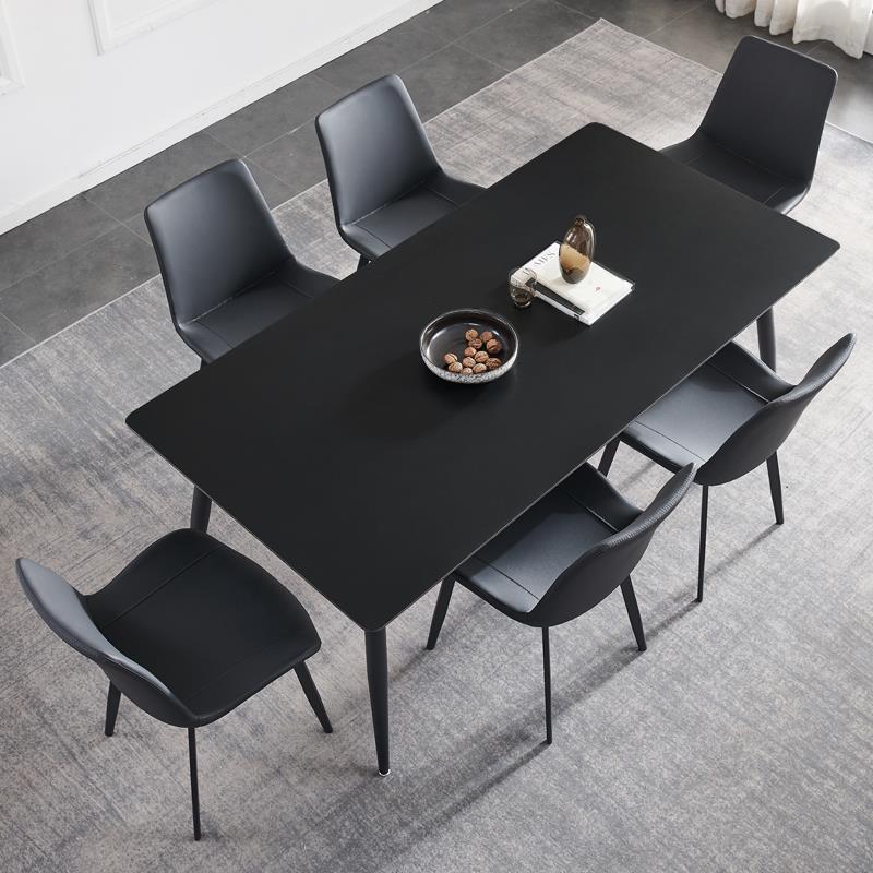 意式纯黑纯白岩板餐桌椅组合北欧现代简约小户型家用餐桌长方形饭