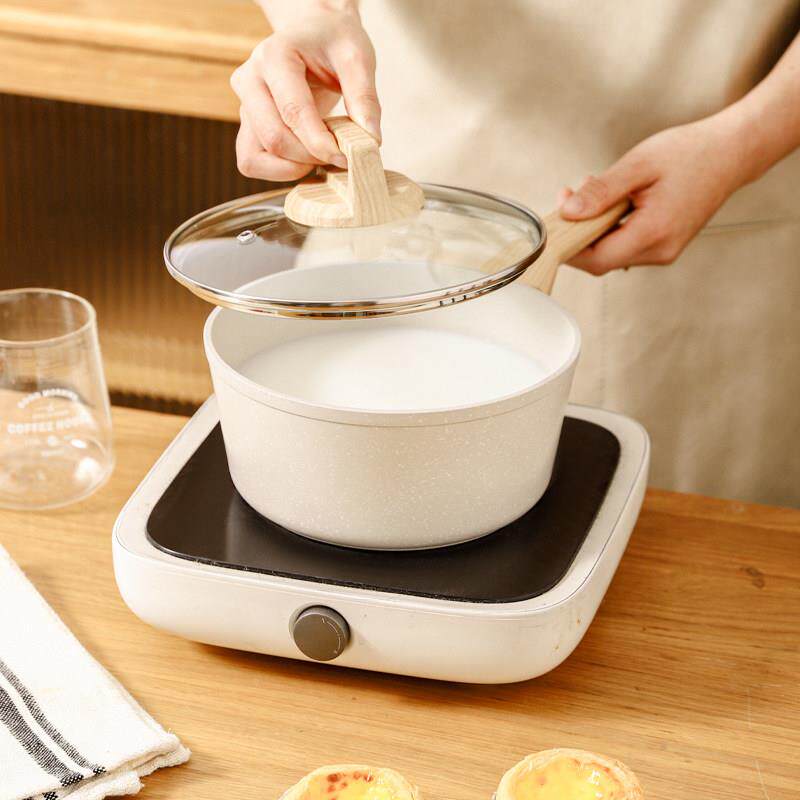 川岛屋麦饭石小奶锅不粘锅宝宝婴儿辅食锅电磁炉燃气灶适用煮面锅