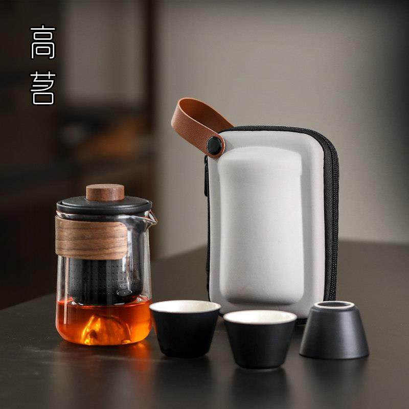 便携式旅行茶具快客杯一壶三杯玻璃随身包简易户外泡茶壶小套装喝