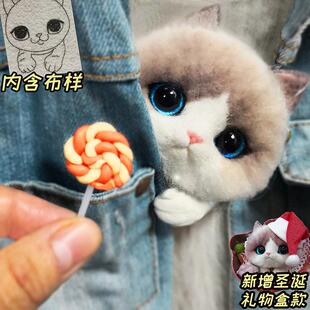 手工仿真猫咪材料包羊毛毡DIY布偶胸针 橘猫胸针戳戳乐打发时间