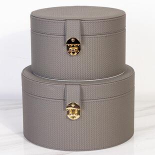 特大号帽子收纳盒衣帽间大中小储物箱样板房装饰黑咖色编织纹皮革